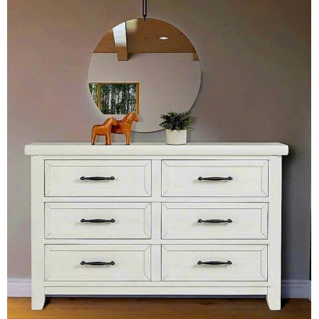 Soho White : Tủ Ngang 6 Ngăn Kéo - Màu Trắng Weathered